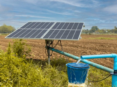 huerto con paneles solares